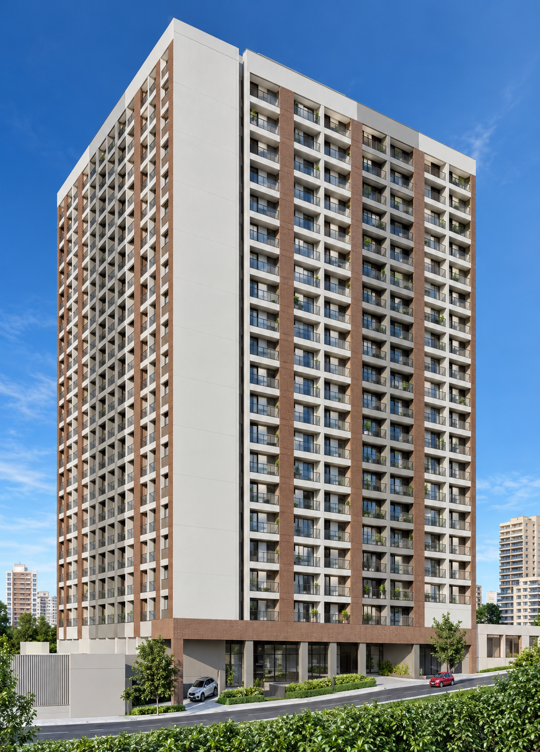 Torre Residencial Moderna sob Céu Azul